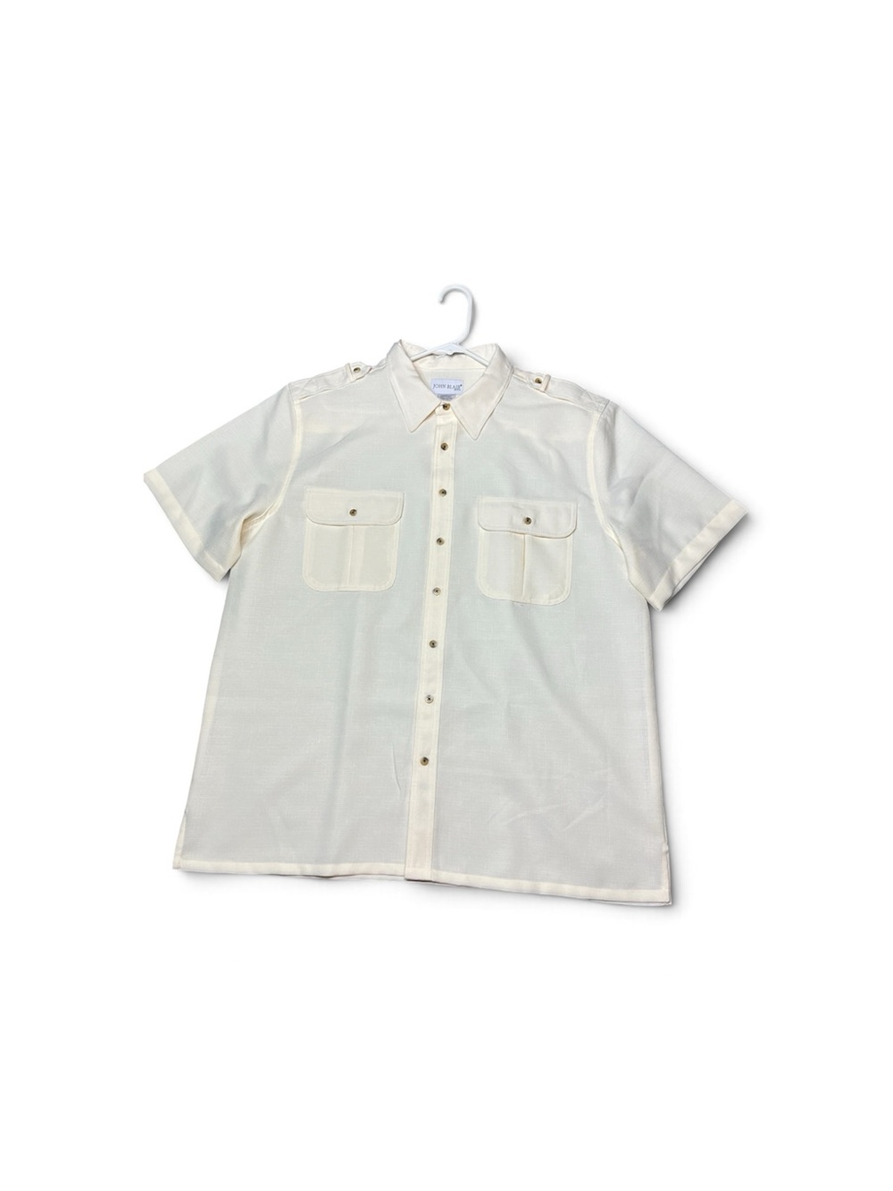 New John Blair Casual Short-Sleeve Button-Down Shirt in Cream